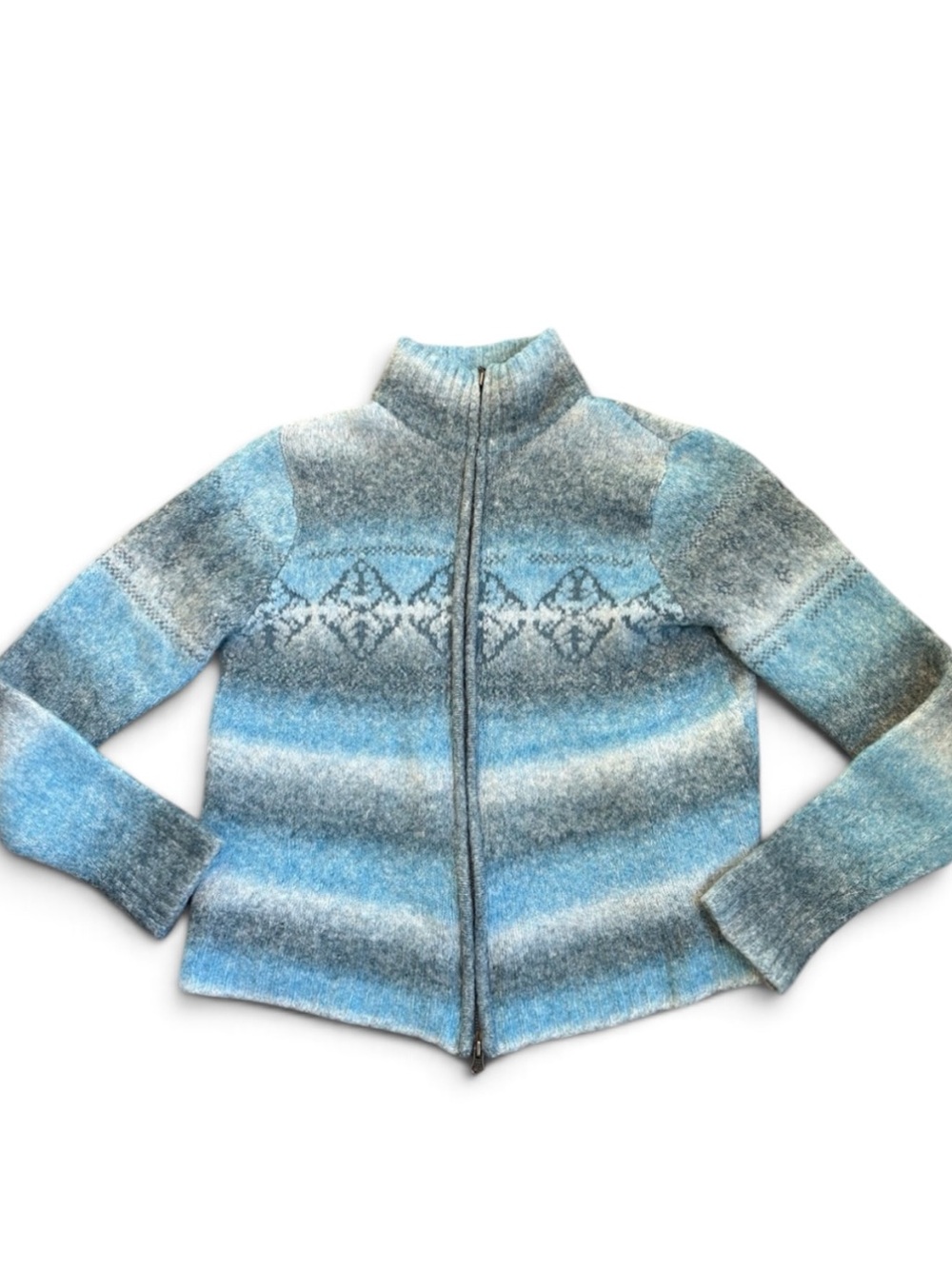 Columbia Fair Isle Zip Front Sweater Cardigan Women's XL Wool Blend Jacket READ